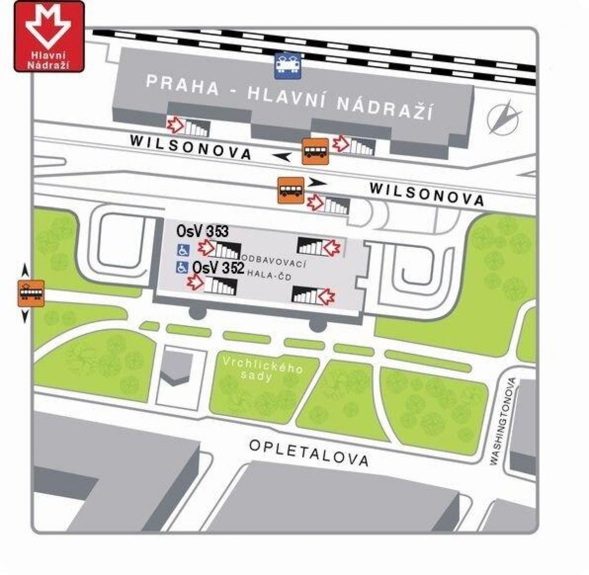 mapa głównego dworca kolejowego w Pradze