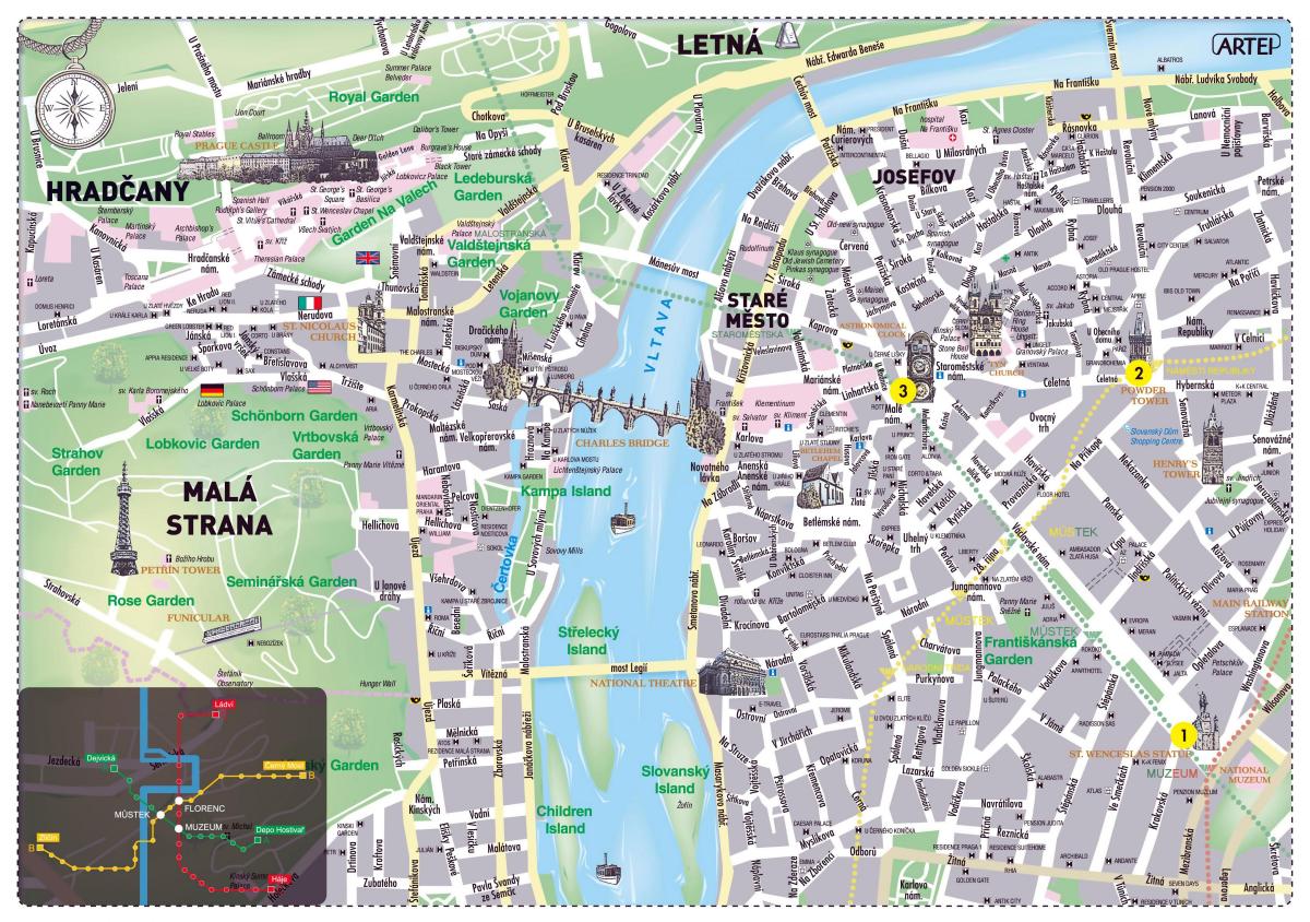 mapa Pragi centrum miasta