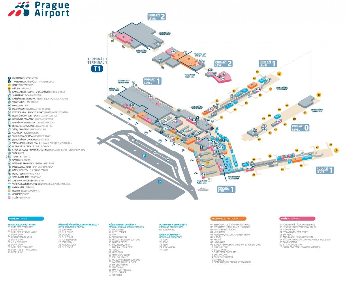 terminal 1 na lotnisku w Pradze mapie