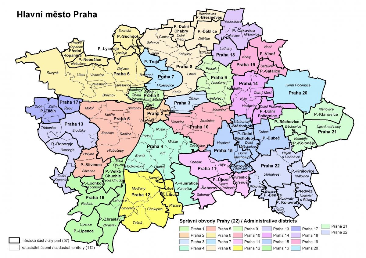 Praga mapa miasta, obszary