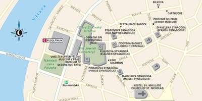 Mapa Pragi, dzielnicy żydowskiej